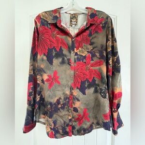 Johnny Was Claret Button Down Floral Top